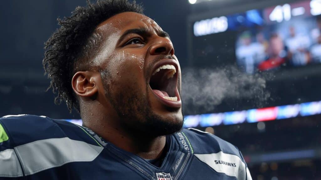 Seattle Seahawks player celebrates dominant 41-6 win in 49ers vs Seahawks playoff game
