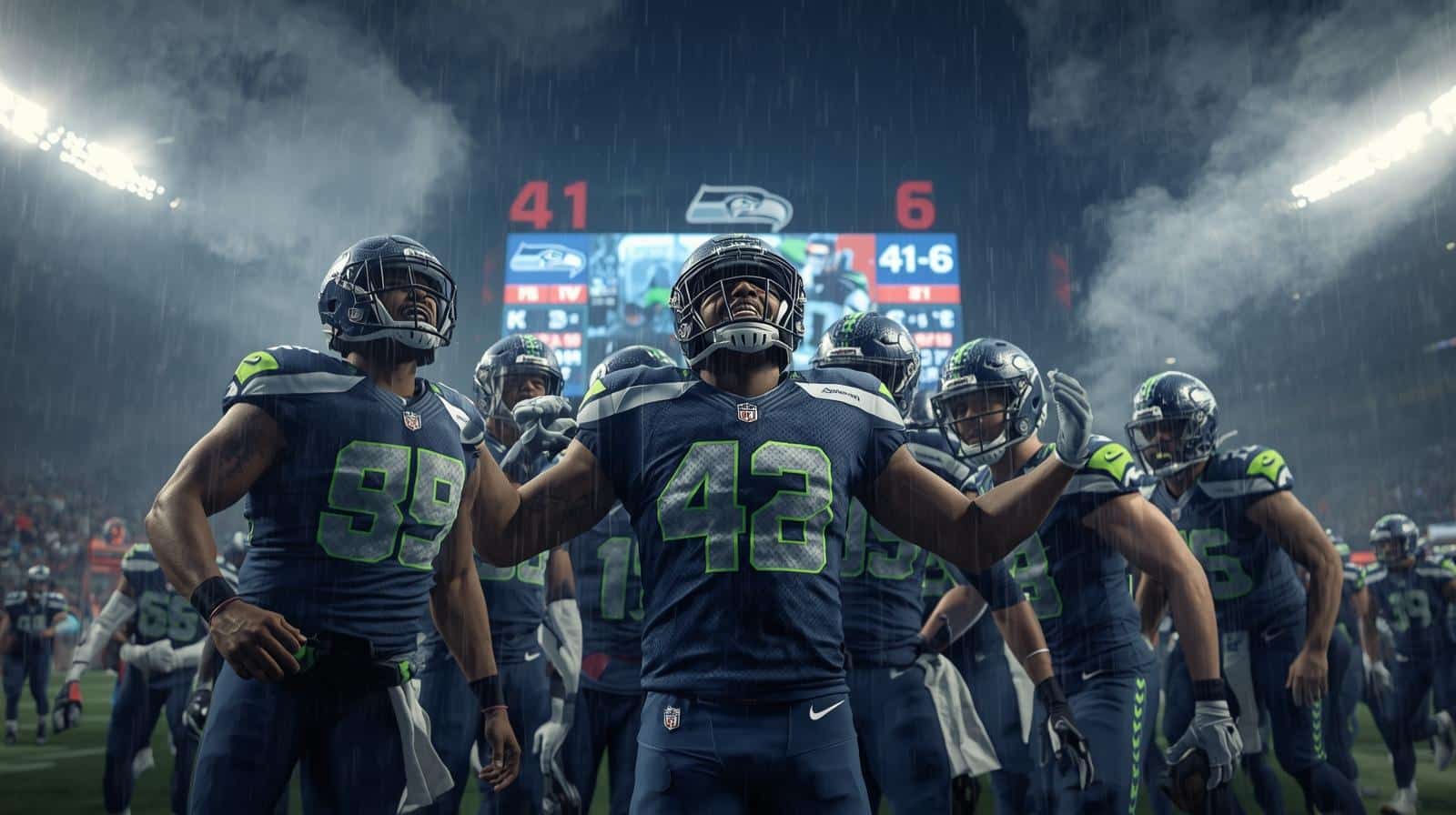 Seattle Seahawks player celebrates dominant 41-6 win in 49ers vs Seahawks playoff game