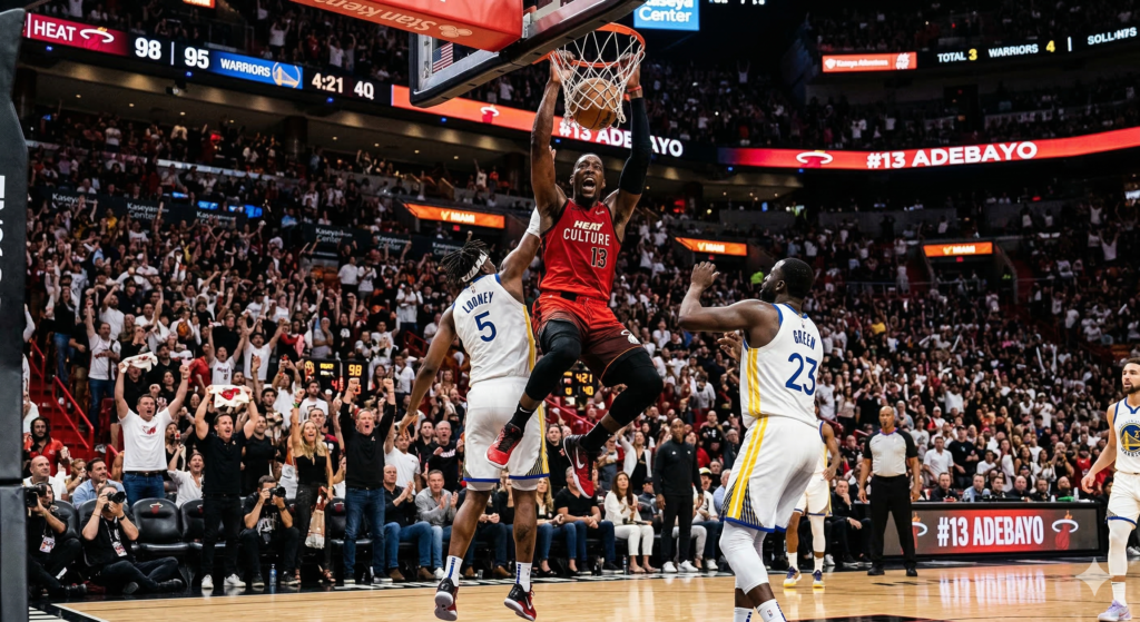 Bam Adebayo scoring during historic 83-point NBA game for Miami Heat