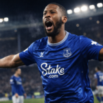 Beto celebrating goal in Everton vs Chelsea Premier League match