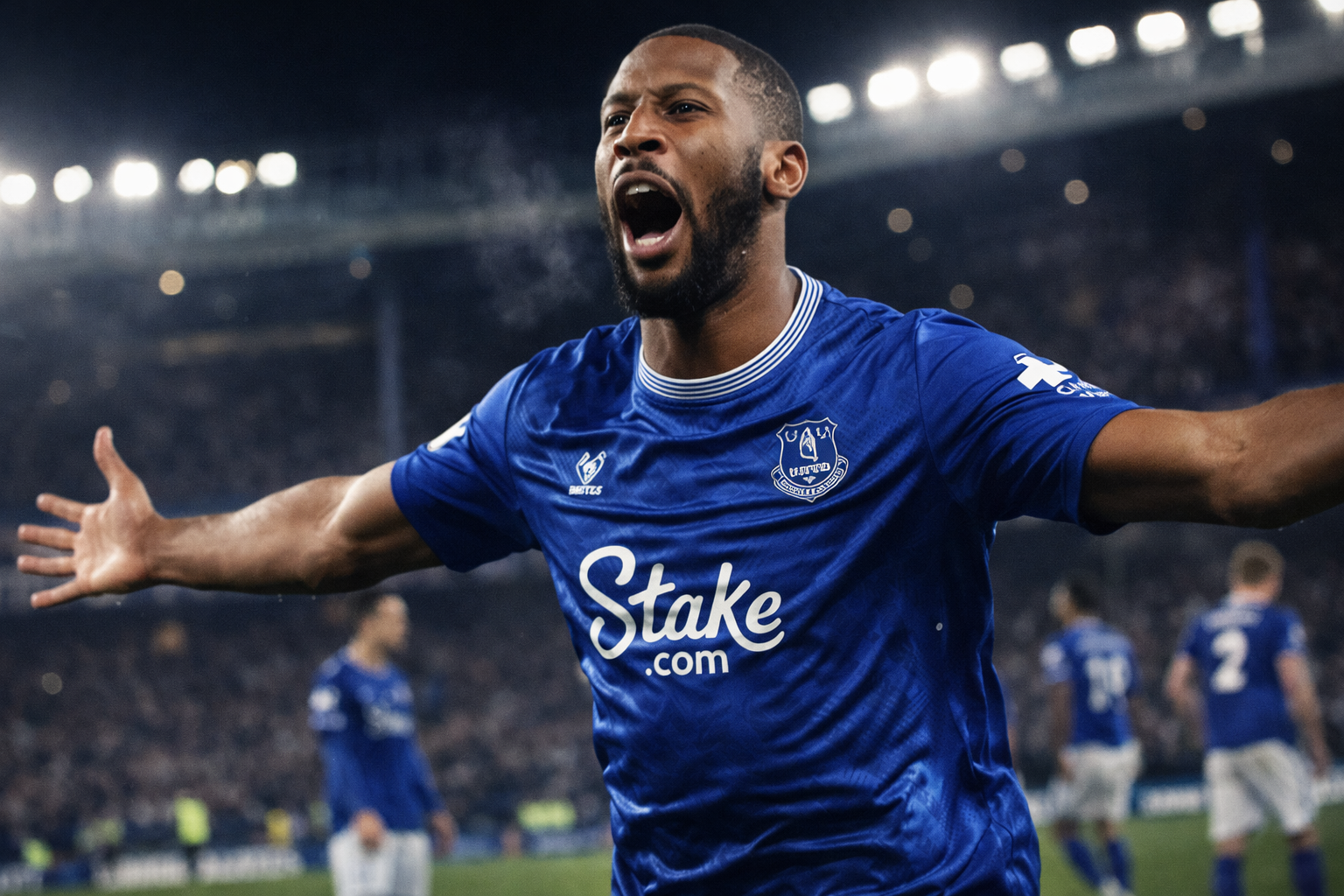 Beto celebrating goal in Everton vs Chelsea Premier League match