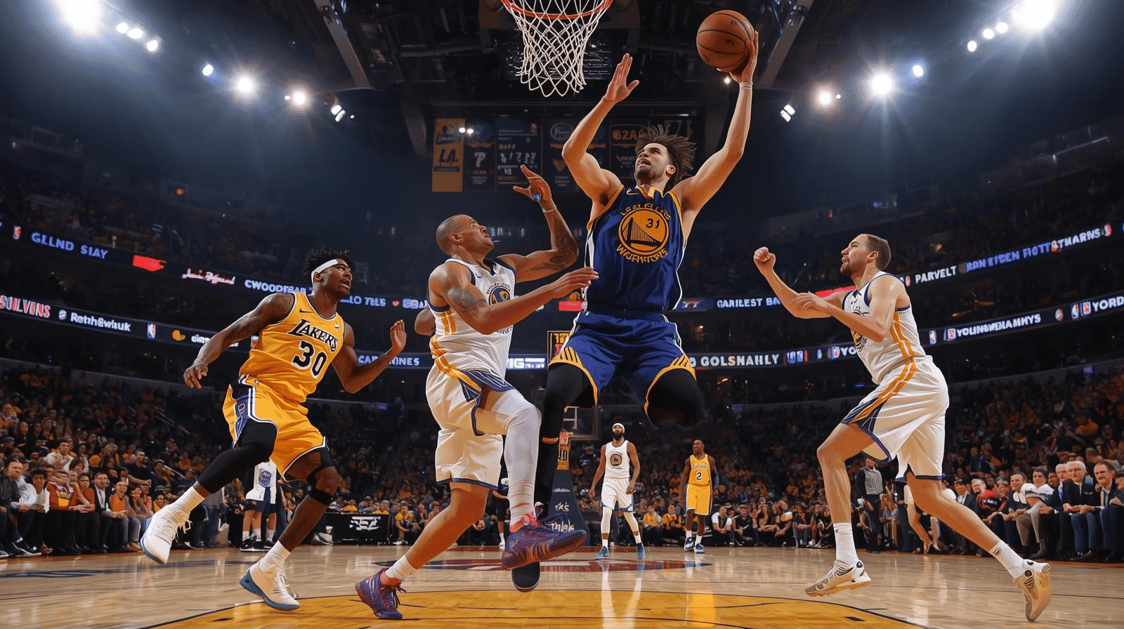 Lakers vs Warriors NBA match action